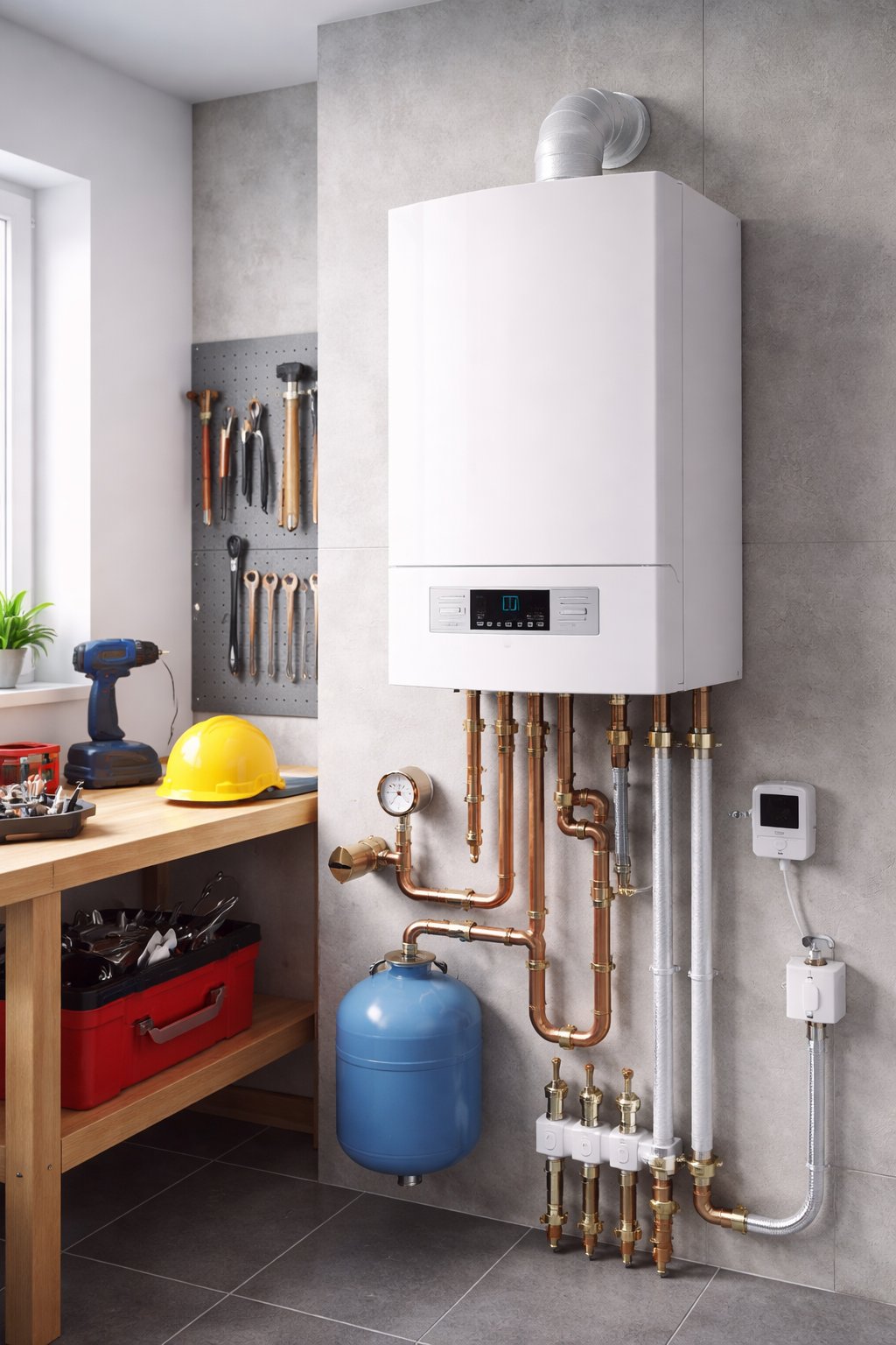 Nieuwe cv-ketel in technische ruimte